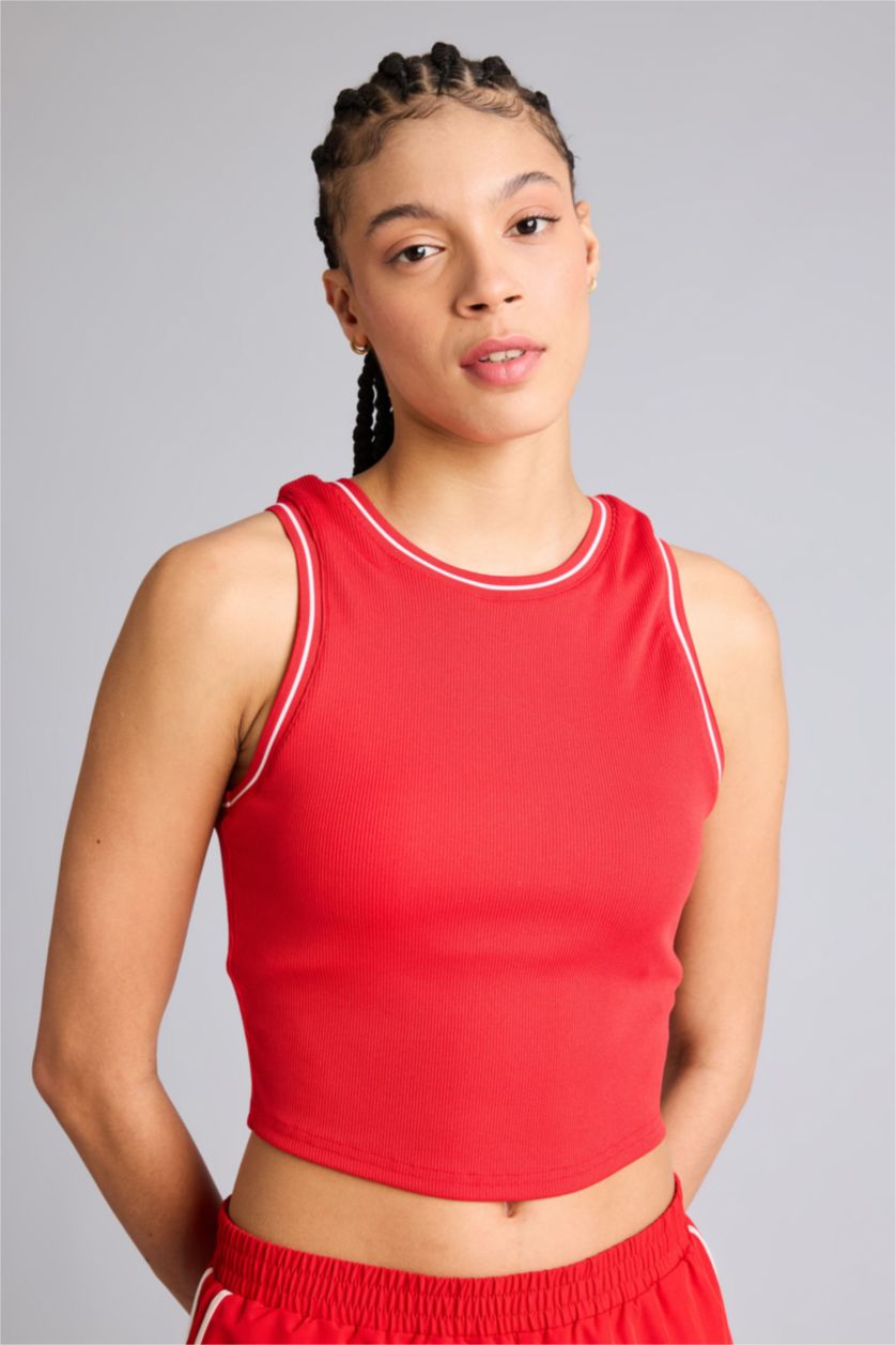 Женщины Красный Майка стандартного кроя с круглым вырезом из рибаны для женщин