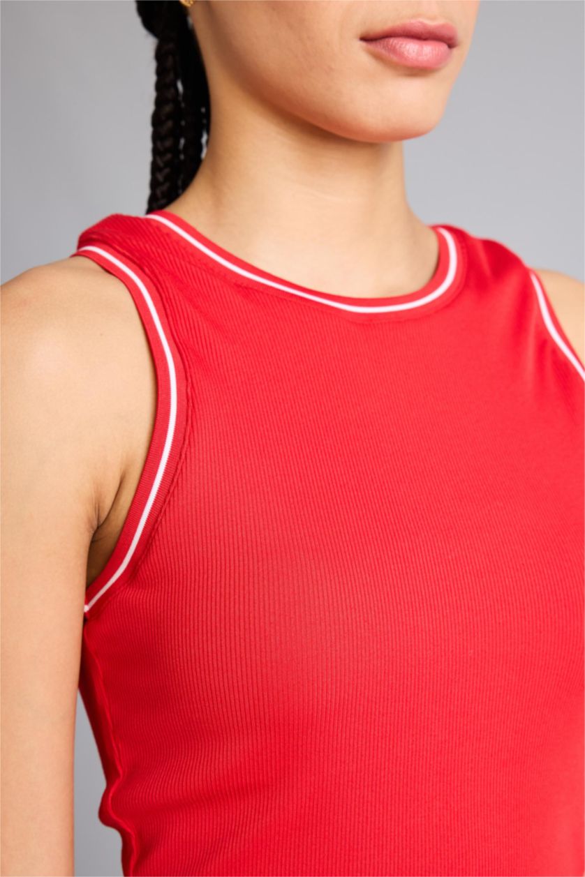 Женщины Красный Майка стандартного кроя с круглым вырезом из рибаны для женщин