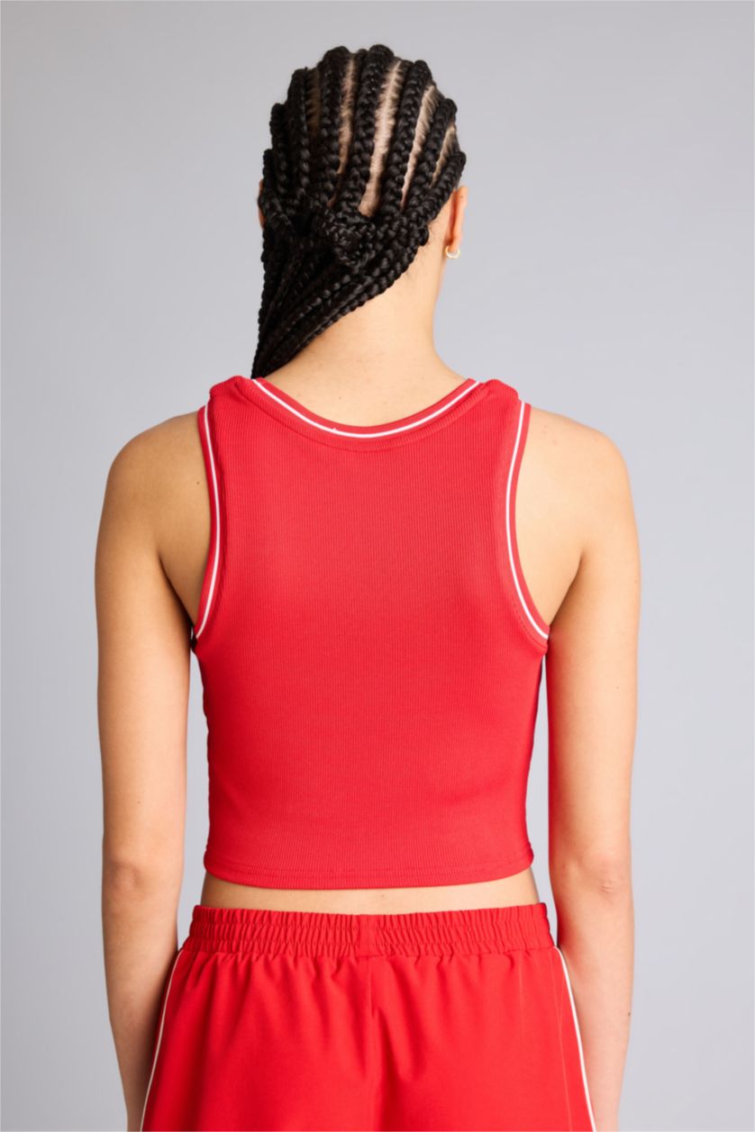 Женщины Красный Майка стандартного кроя с круглым вырезом из рибаны для женщин