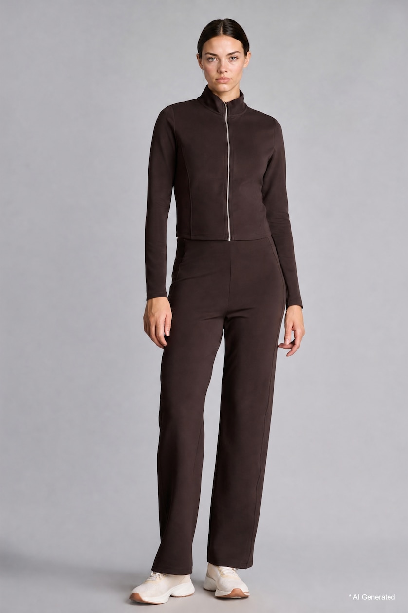 FEMME Marron Cardigan en tissu scuba à col montant Coupe standard