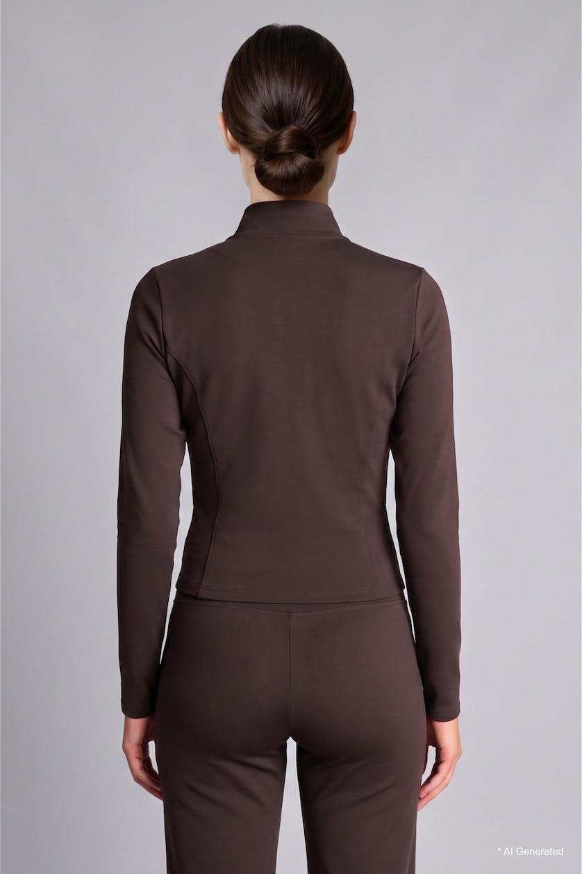 FEMME Marron Cardigan en tissu scuba à col montant Coupe standard