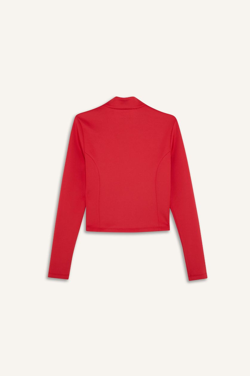 حريمي أحمر كارديجان سكوبا بياقة عالية وقصة عادية