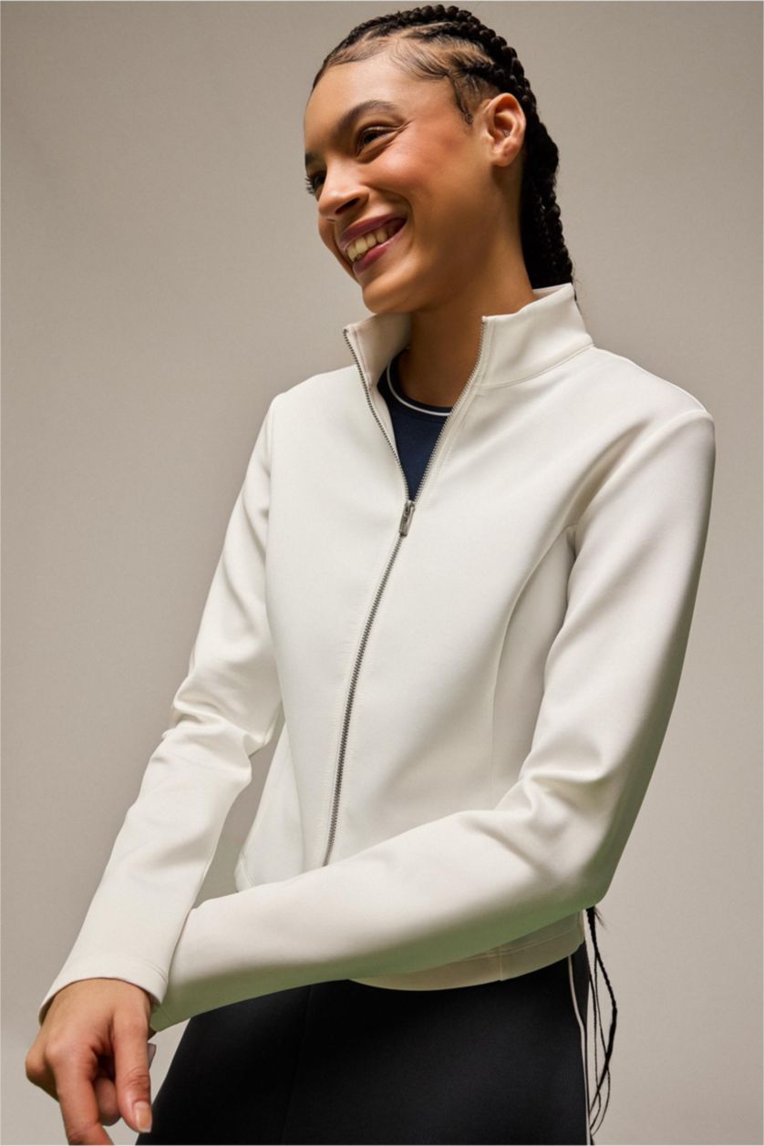 WOMAN White Standard Fit High Neck Scuba Fabric Cardigan