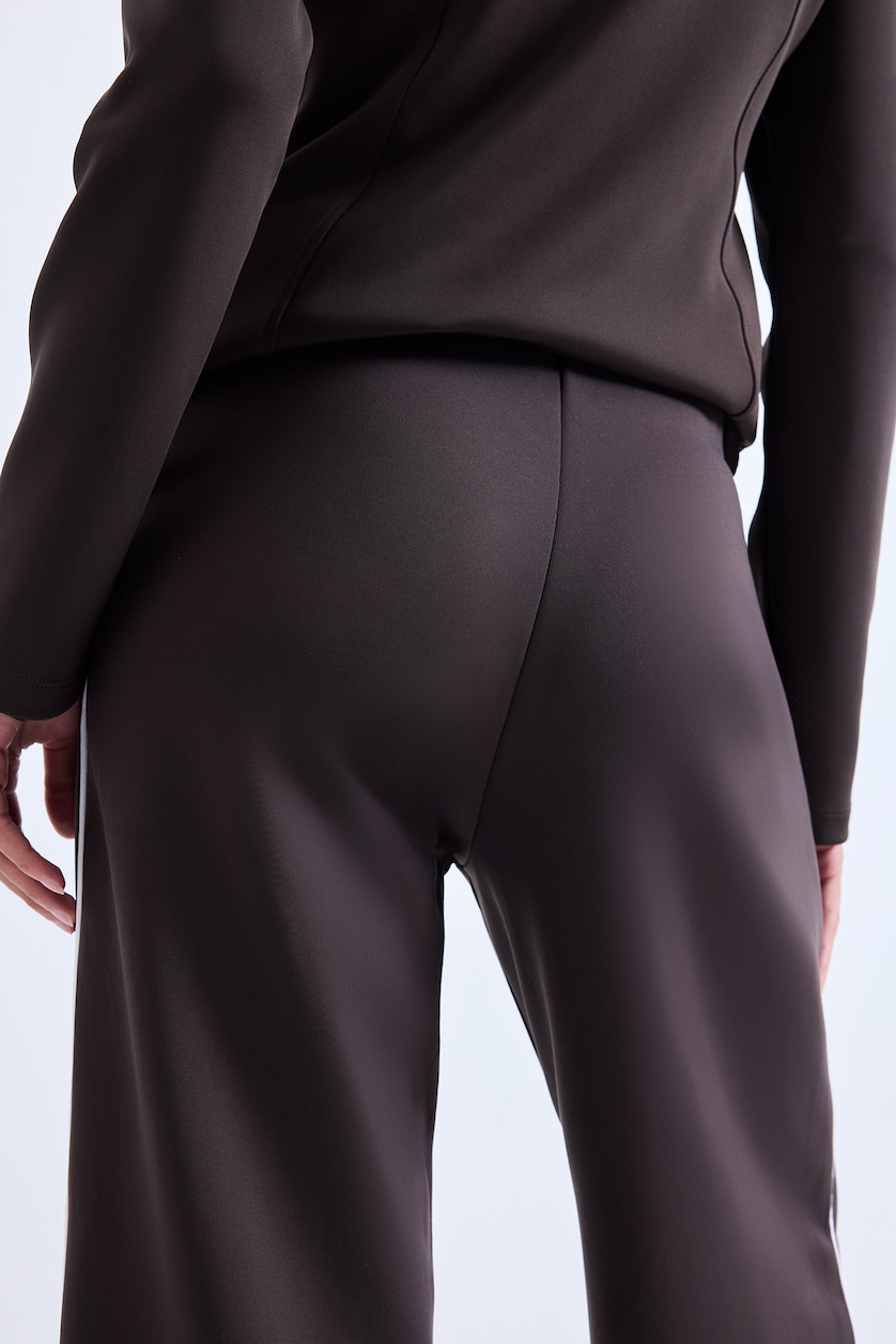 WOMAN Brown Standard Length Wide Leg Scuba Fabric Sports Trousers with Pockets