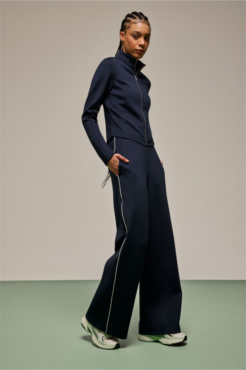 Woman NAVY Wide Leg Scuba Fabric Sweatpants