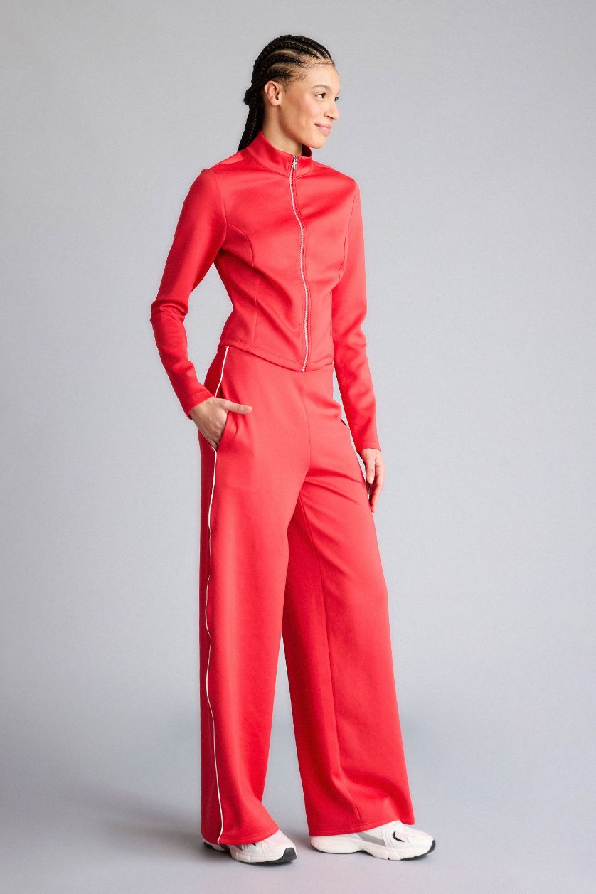 Kadın Kırmızı Wıde Leg Skuba Dalgıç Kumaş Sporcu Pantolon