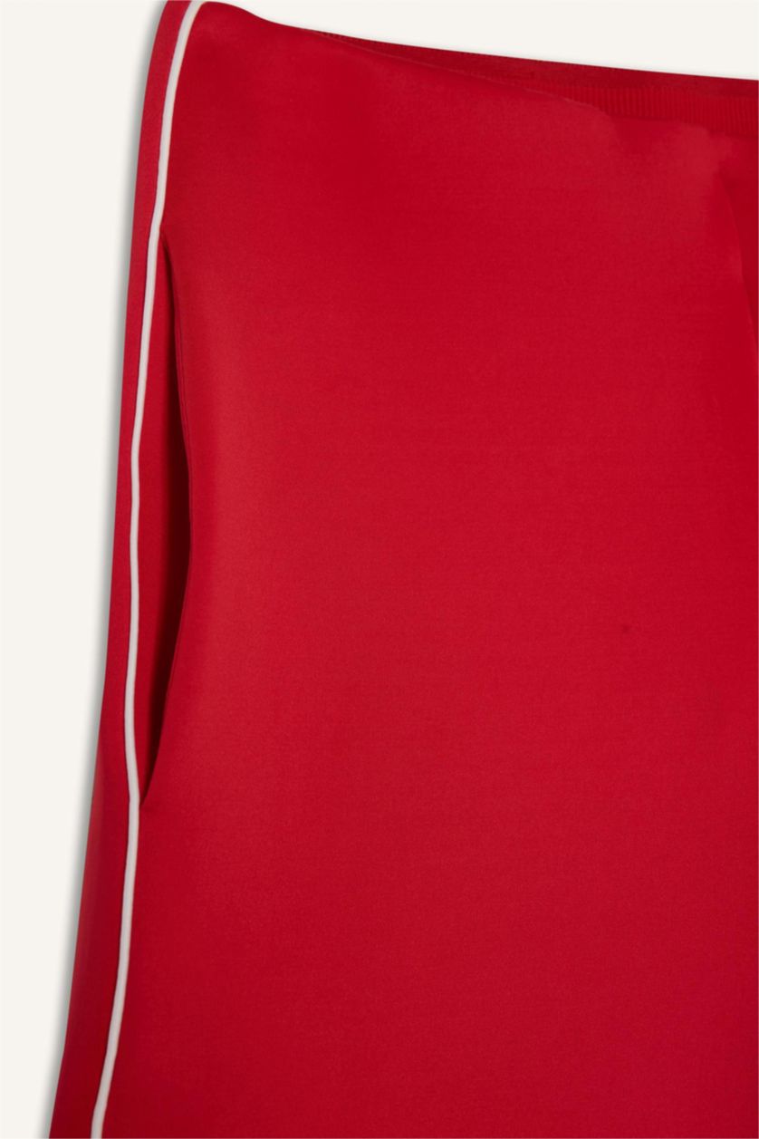 Woman Red Wide Leg Standard Length Scuba Fabric Sports Sweatpants