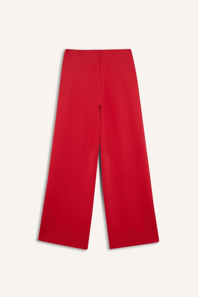 Kadın Kırmızı Wıde Leg Skuba Dalgıç Kumaş Sporcu Pantolon