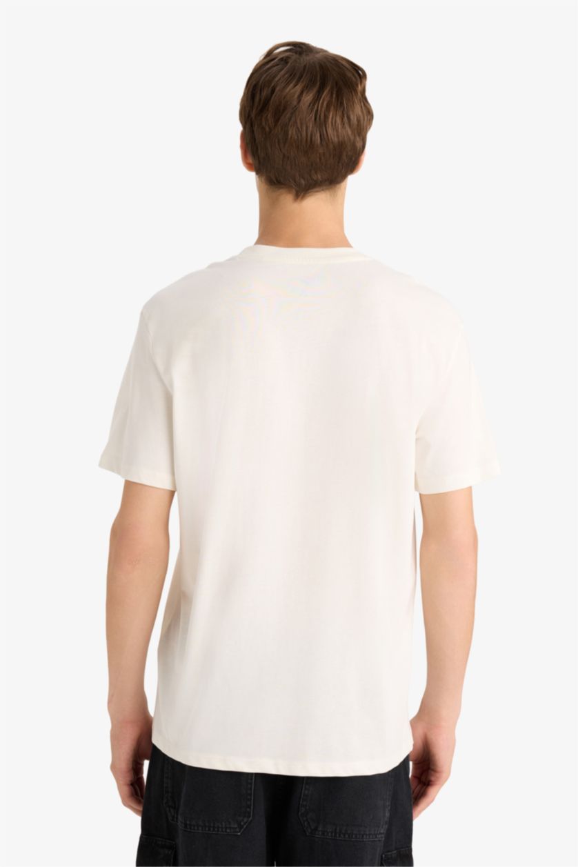 رجال بيج فاتح تيشيرت نص ردن مطبوع قصة عادية بياخة مستديرة