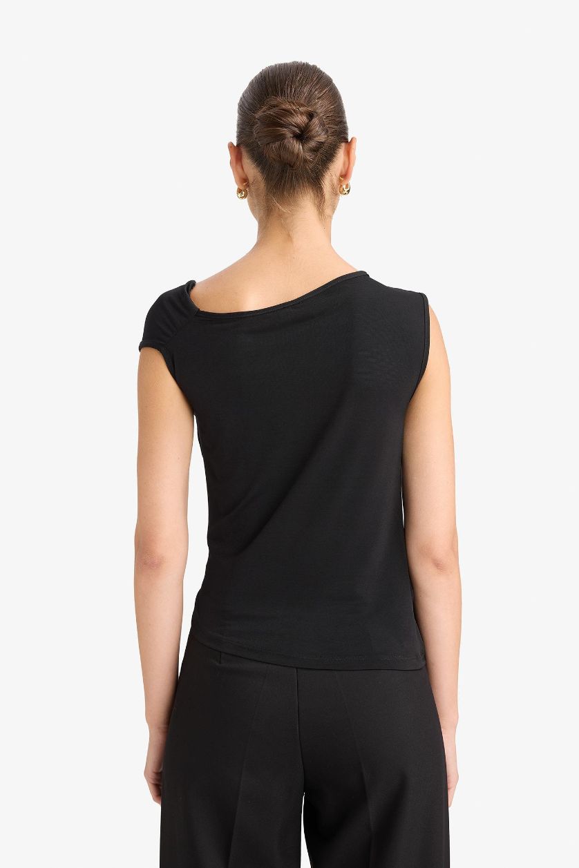 Женщины Черный Блузка Slim Fit на одно плечо с пряжкой