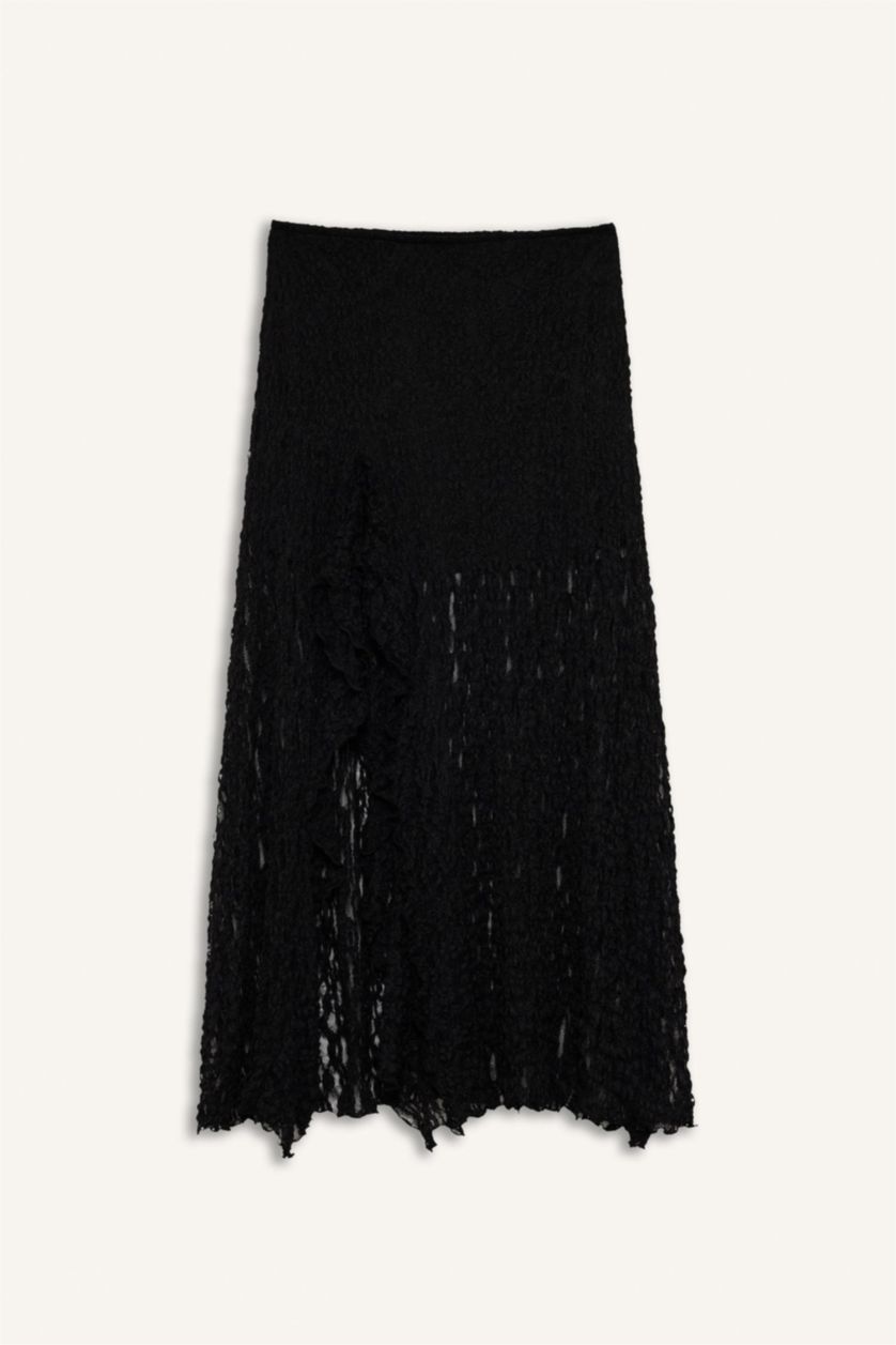 Kadın Siyah A Form Yüksek Bel Dantel Maxi Etek