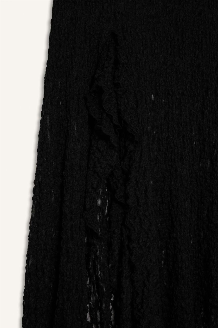 Kadın Siyah A Form Yüksek Bel Dantel Maxi Etek