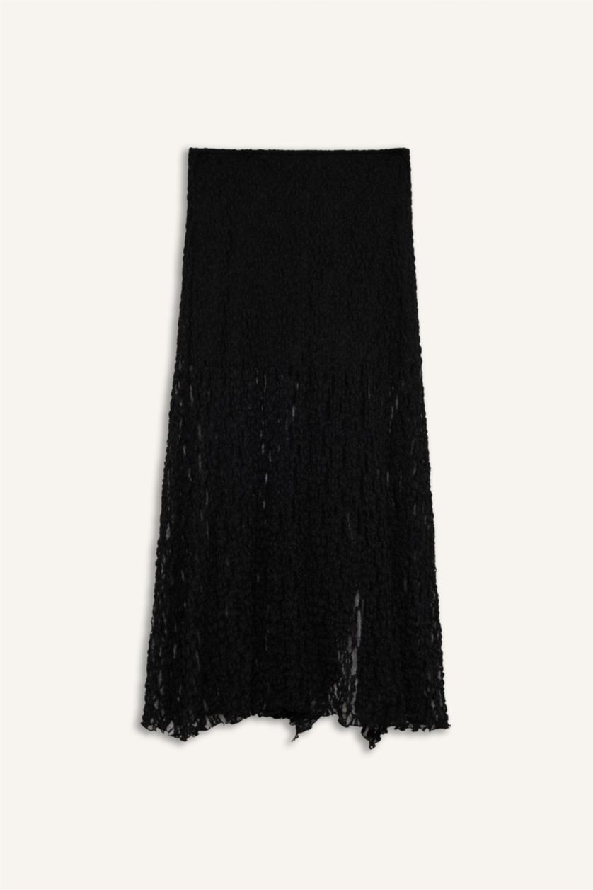 Kadın Siyah A Form Yüksek Bel Dantel Maxi Etek