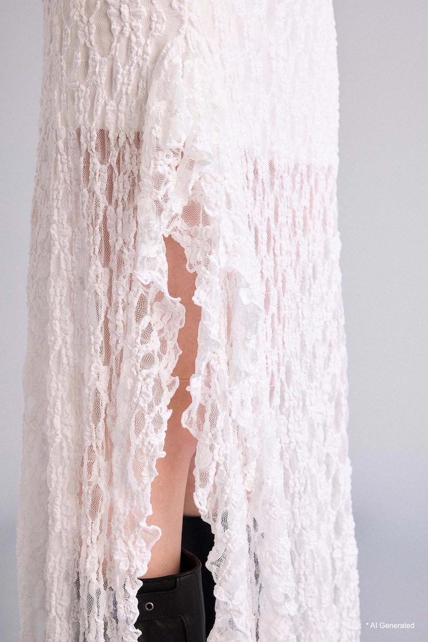 Women White A Line High Waist Lace Maxi Skirt