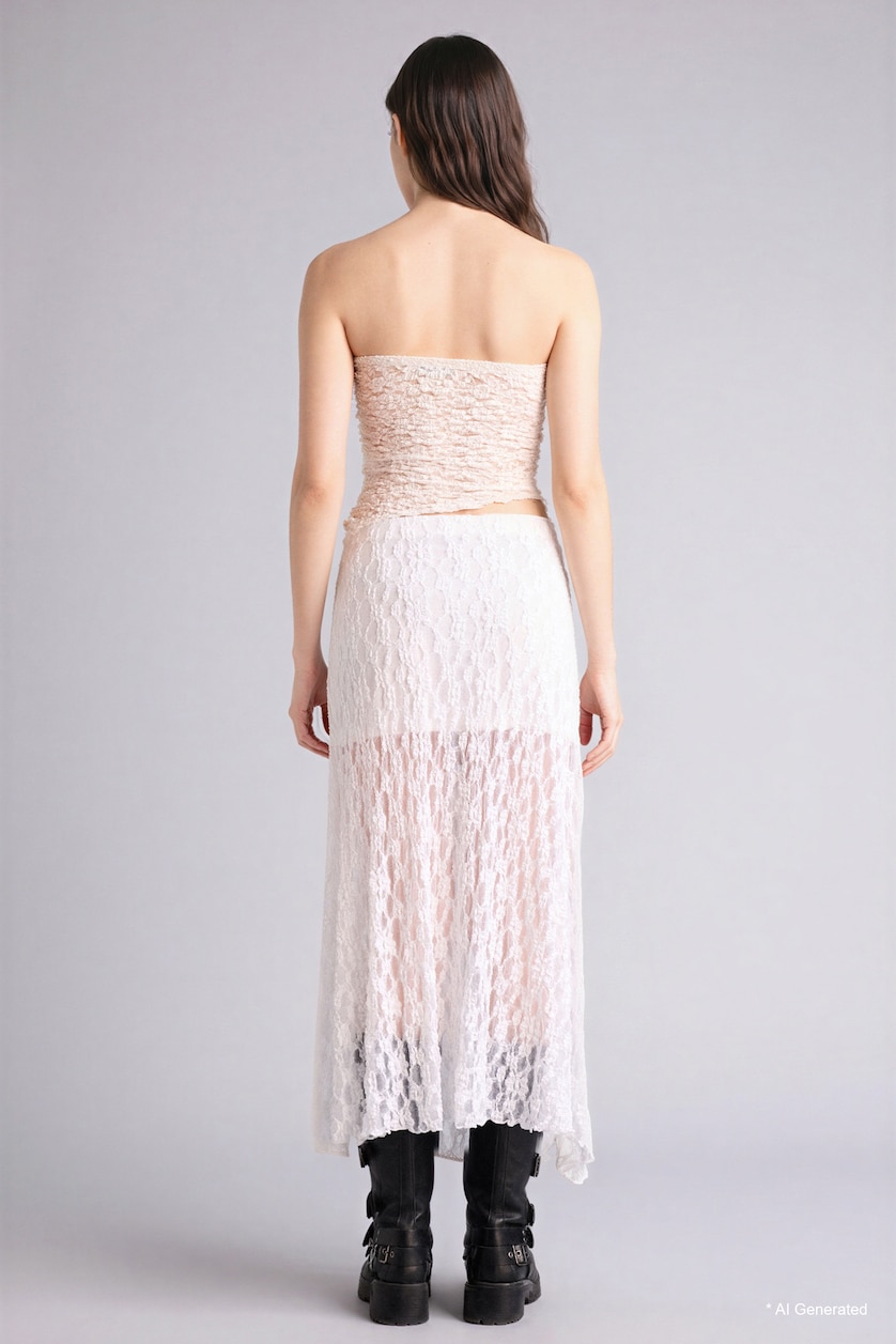 Women White A Line High Waist Lace Maxi Skirt
