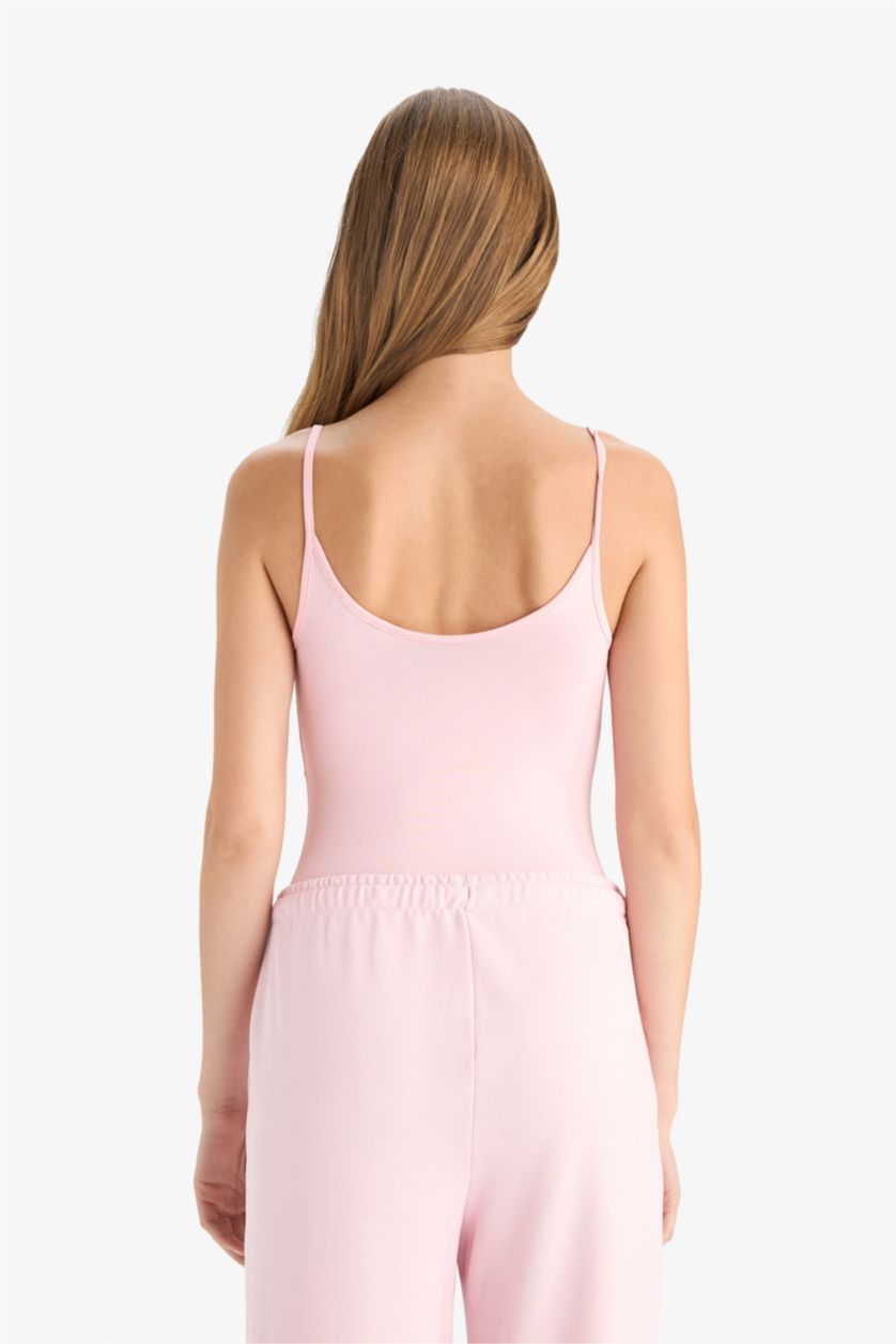 Kadın Pembe İnce Askılı Basıc Çıtçıtlı Body