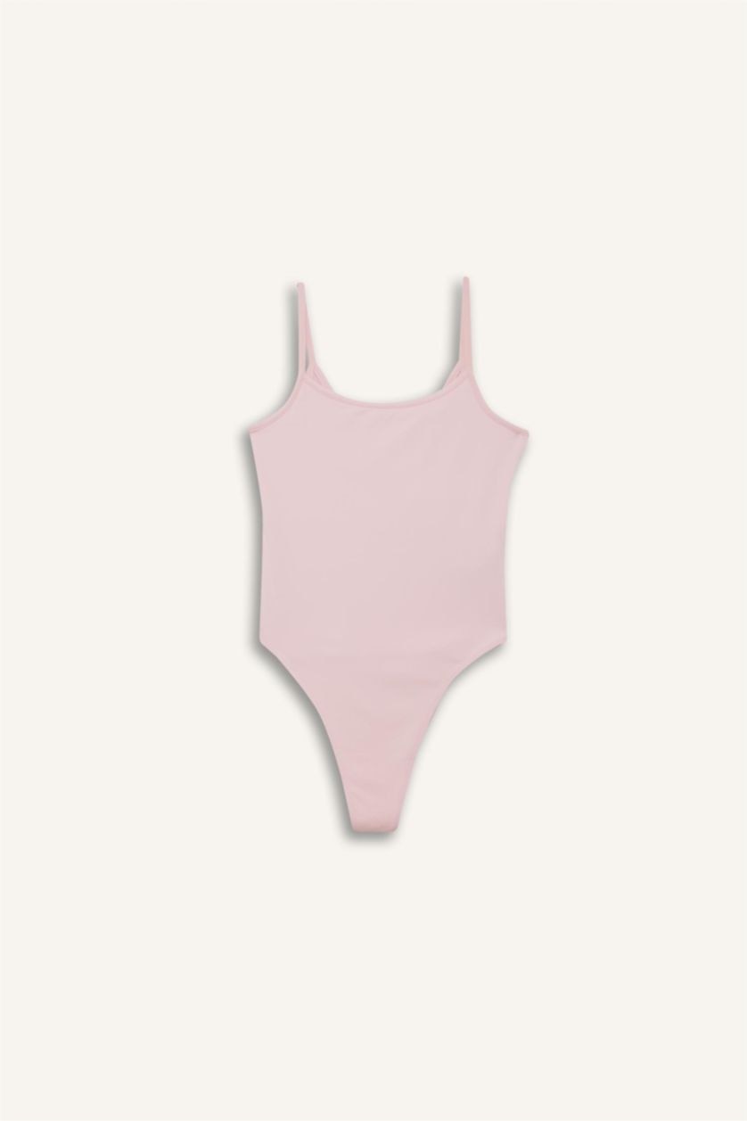 Kadın Pembe İnce Askılı Basıc Çıtçıtlı Body