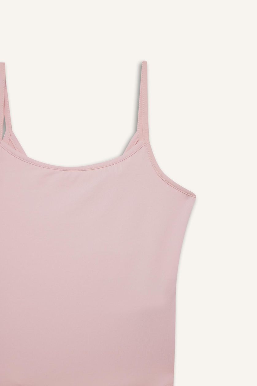 Kadın Pembe İnce Askılı Basıc Çıtçıtlı Body