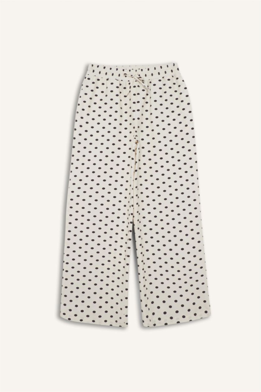 نساء بيج فاتح بنطرون ميدي منقط قصة مستقيمة بجيب وخصر عالي