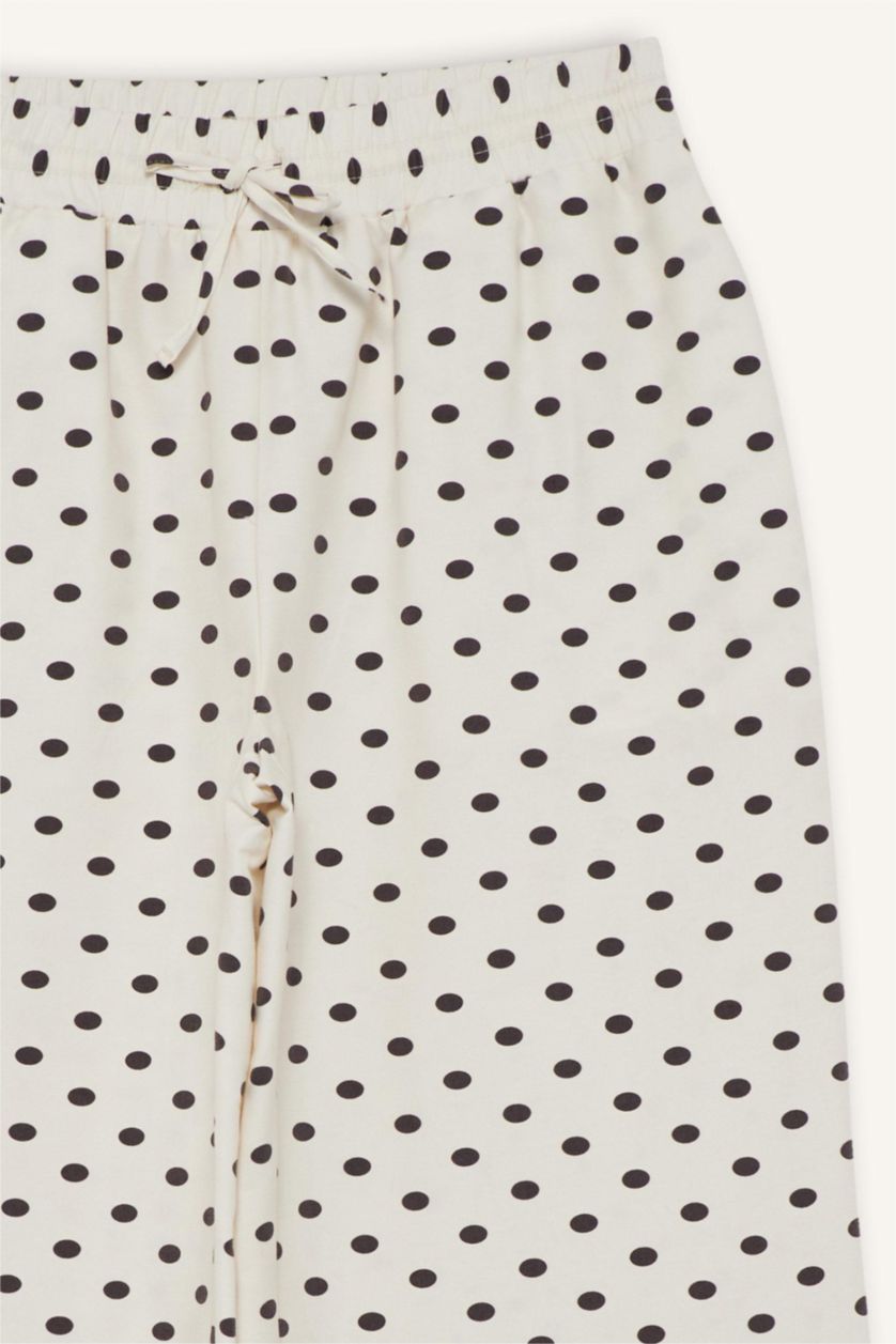 نساء بيج فاتح بنطرون ميدي منقط قصة مستقيمة بجيب وخصر عالي