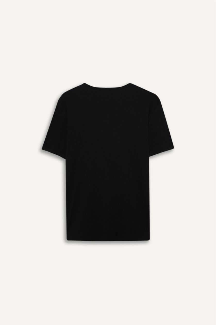 Erkek Siyah Slım Fıt Bisiklet Yaka Ribana Kısa Kollu Tişört