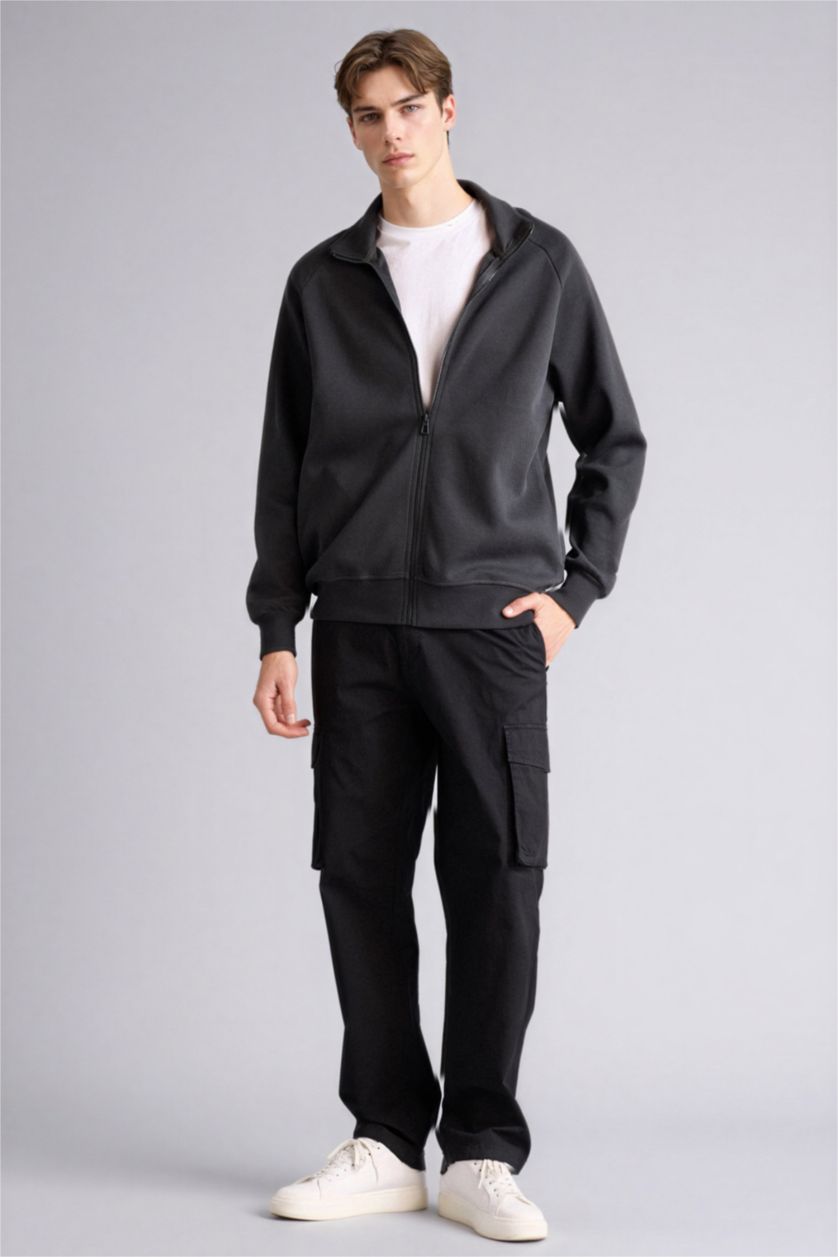 Man Anthracite Boxy Fit High Neck Cardigan