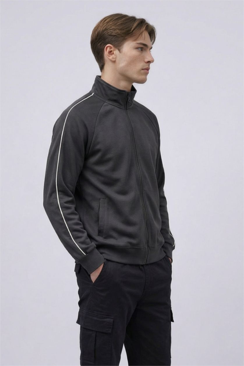 Man Anthracite Boxy Fit High Neck Cardigan