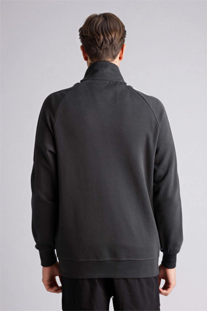Man Anthracite Boxy Fit High Neck Cardigan