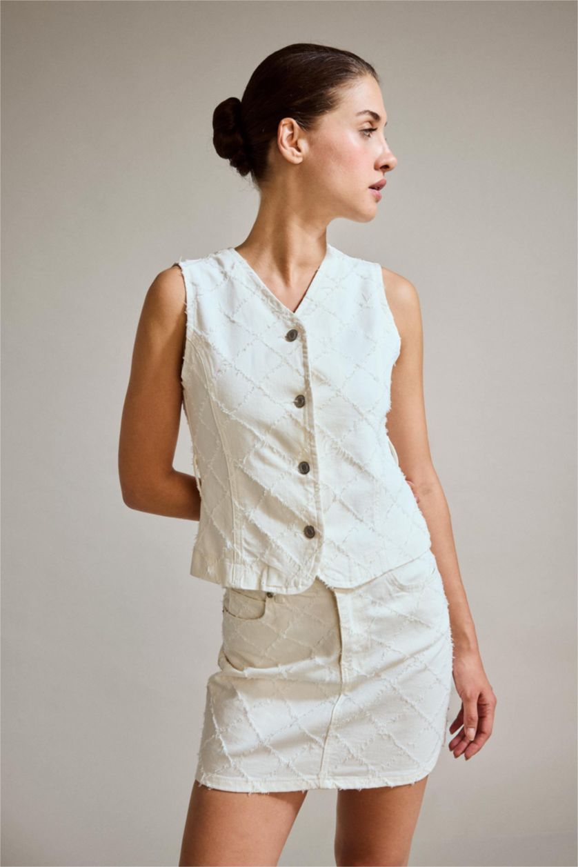 Woman Ice Blue Denim Blazer Vest