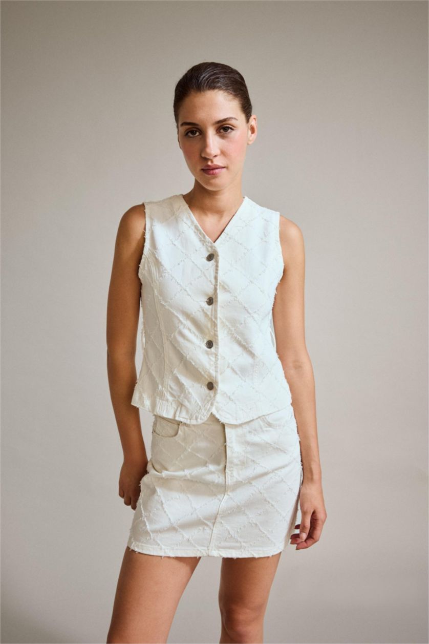 Woman Ice Blue Denim Blazer Vest