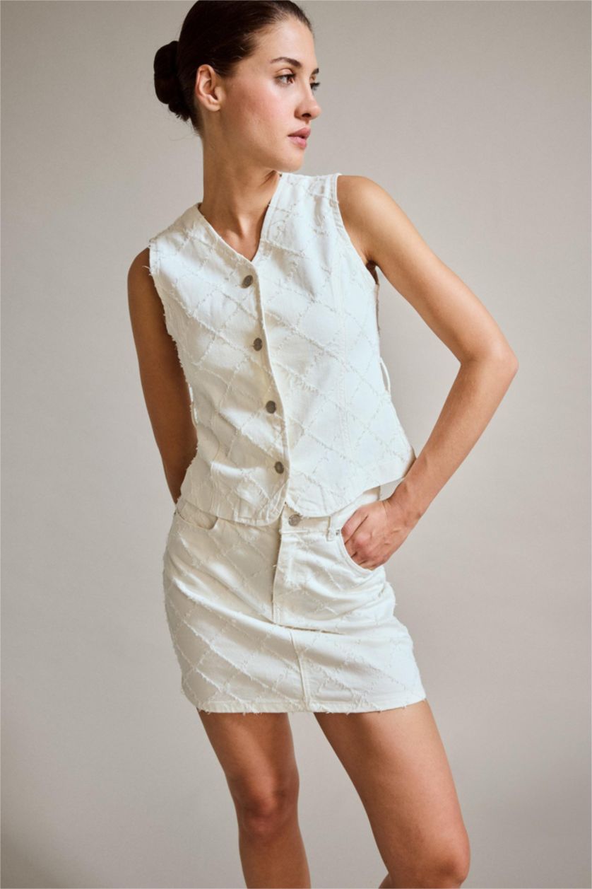 Woman Ice Blue Denim Blazer Vest