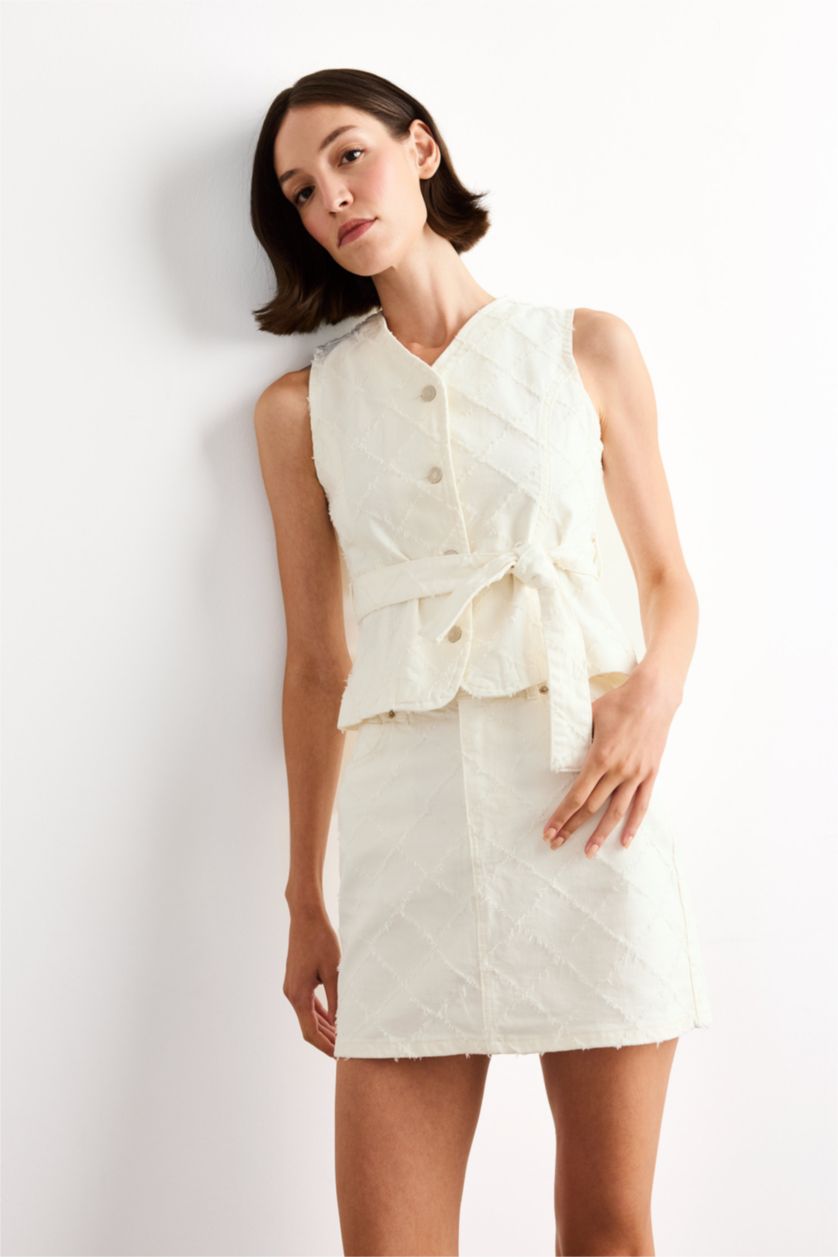 Kadın Buz Mavi Jean Mini Etek