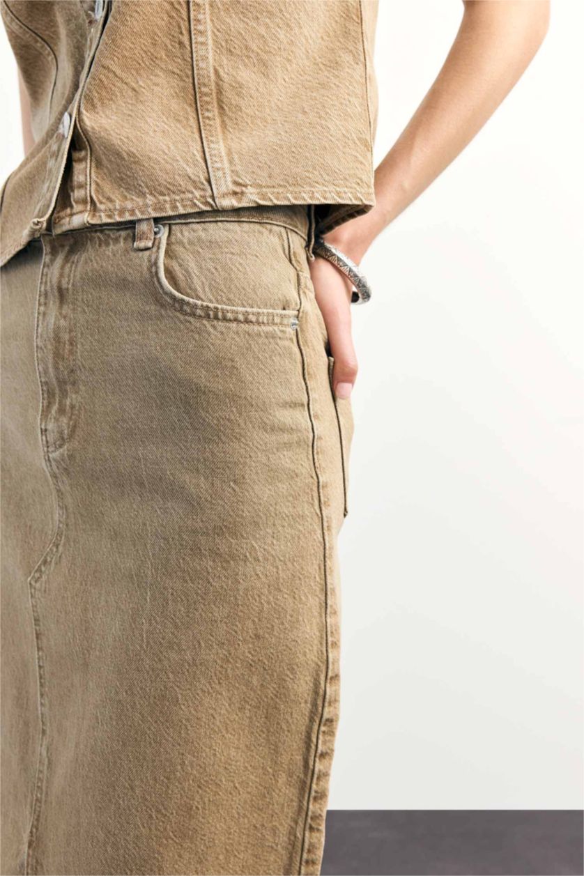 Woman Light Brown Long Fit Denim Skirt