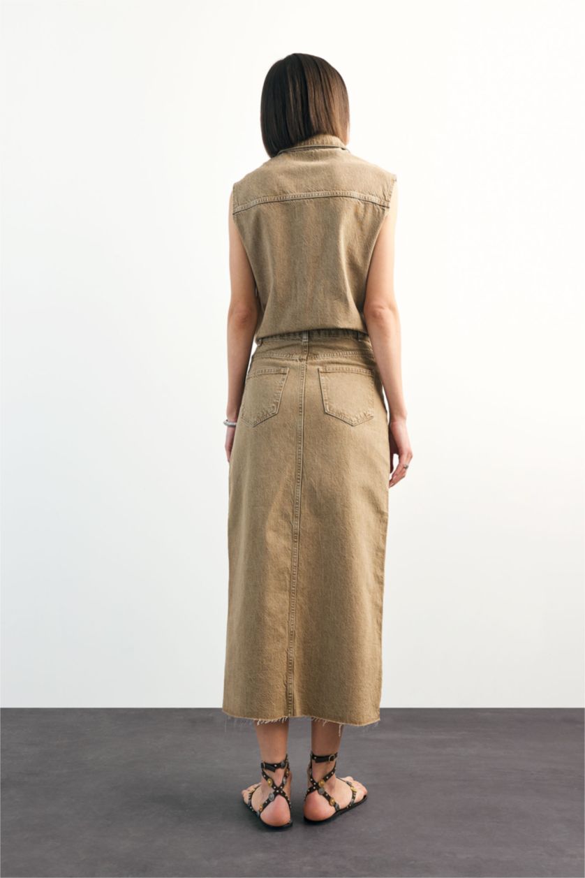 Woman Light Brown Long Fit Denim Skirt