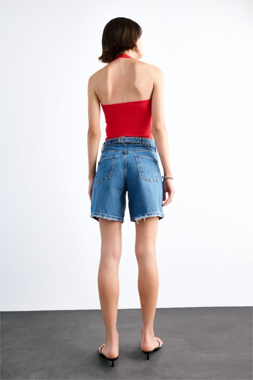 Kadın Lacivert Regular Fıt Jean Şort