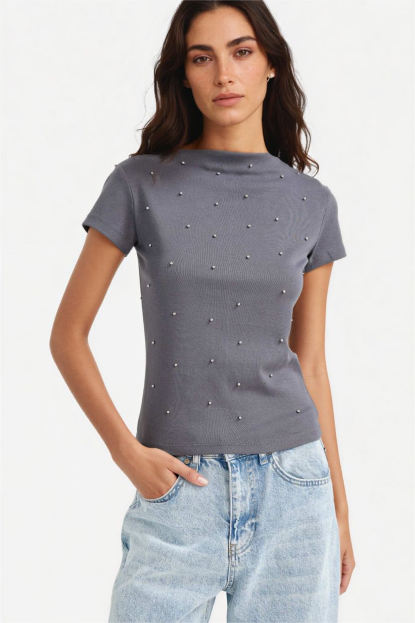 نساء أنثرا تيشيرت نص ردن سليم فيت بياخة عريضة