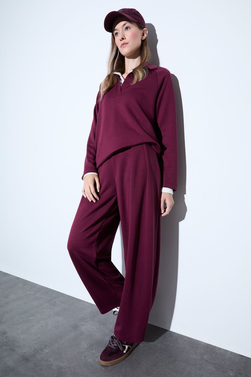 Kadın Bordo Barrel Fit Düz Paça Pantolon