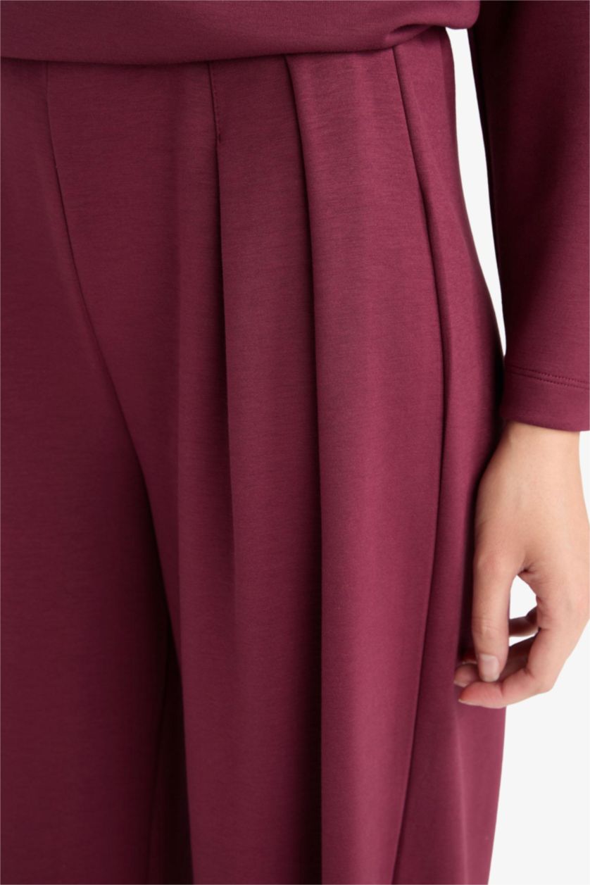 Kadın Bordo Barrel Fit Düz Paça Pantolon