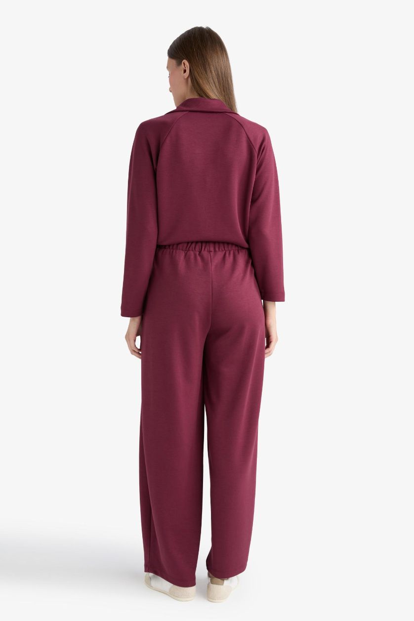 Kadın Bordo Barrel Fit Düz Paça Pantolon