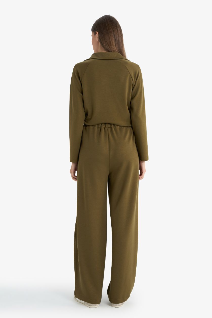 Kadın Haki Barrel Fit Düz Paça Pantolon