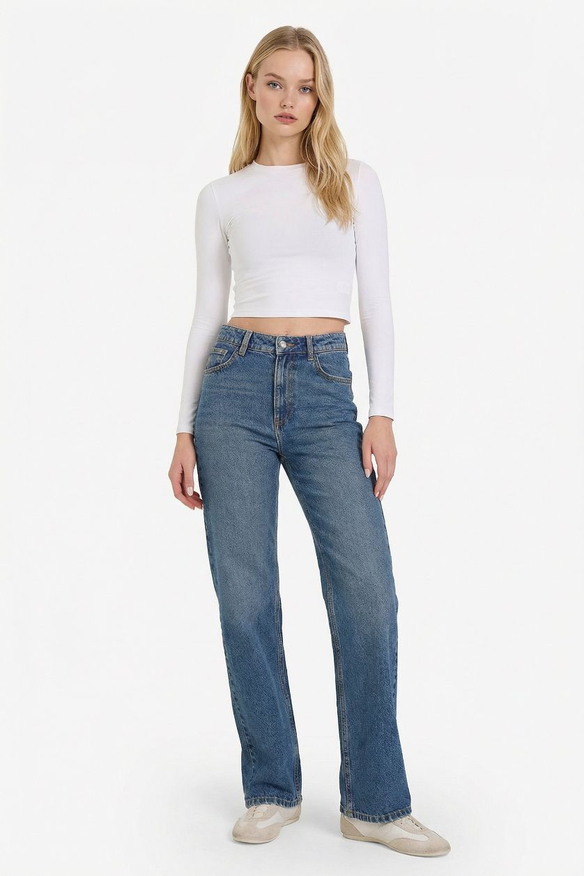WOMAN Blue 90's Wide Leg High Waist Straight Leg Jeans
