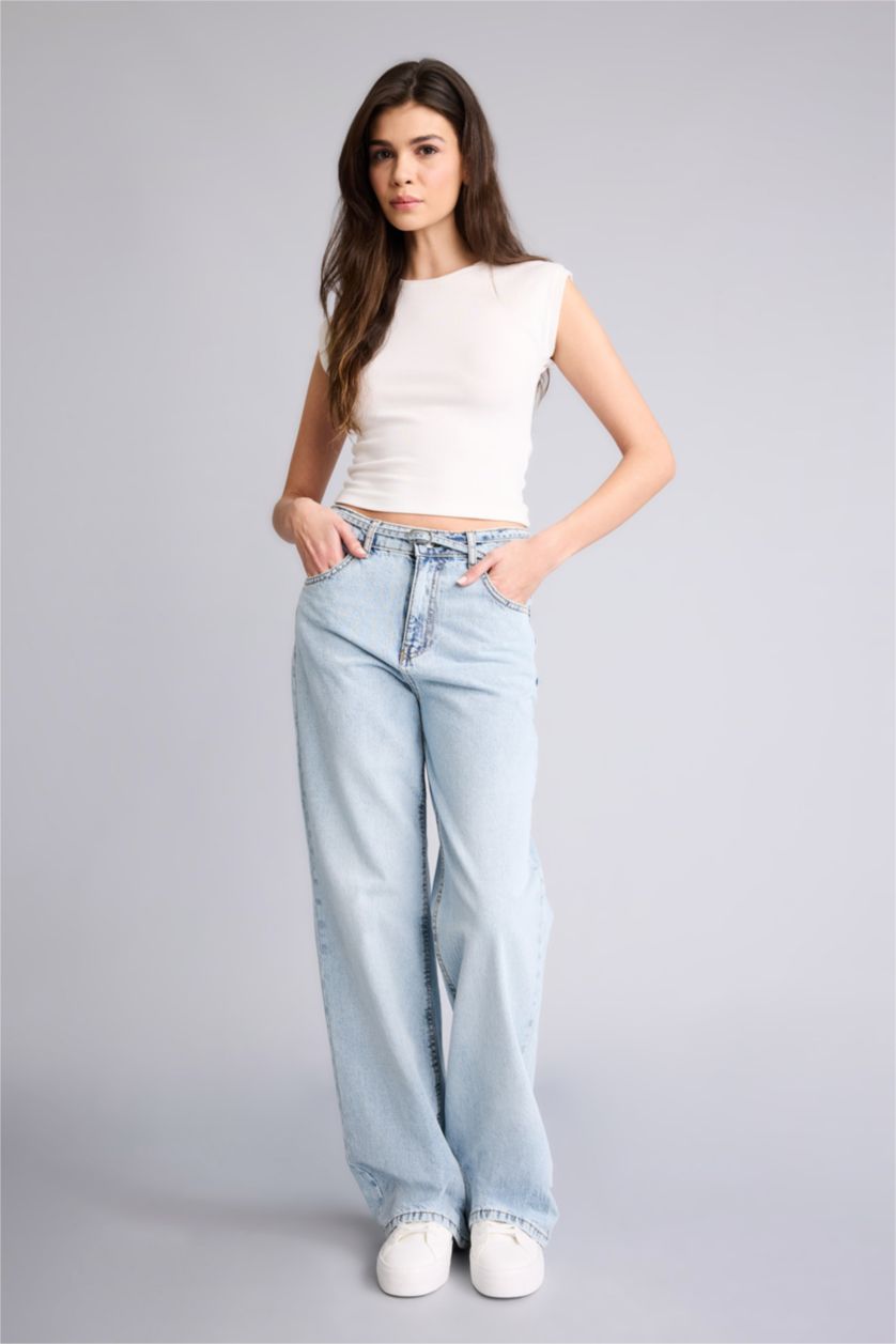 Kadın Açık Mavi Straıght Wıde Yüksek Bel Düz Paça Jean Pantolon