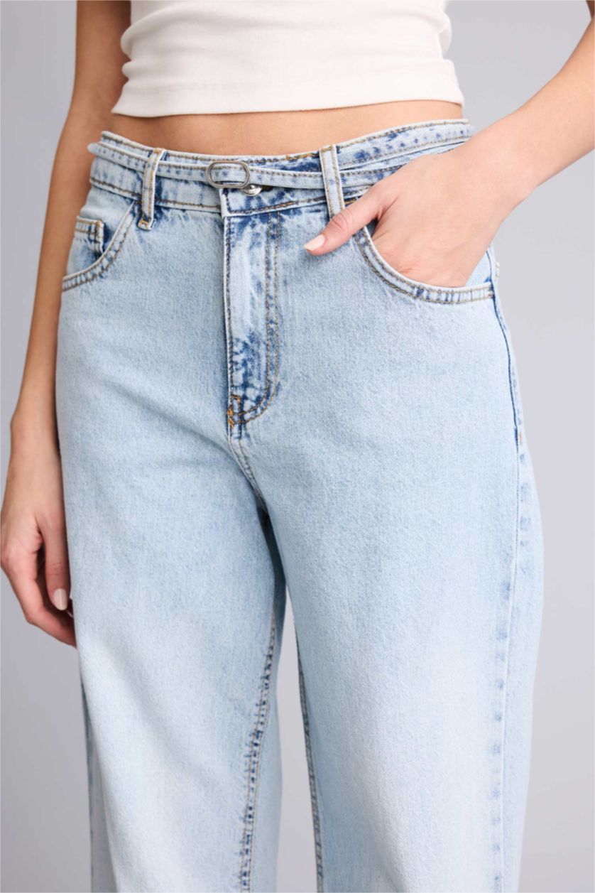 Kadın Açık Mavi Straıght Wıde Yüksek Bel Düz Paça Jean Pantolon