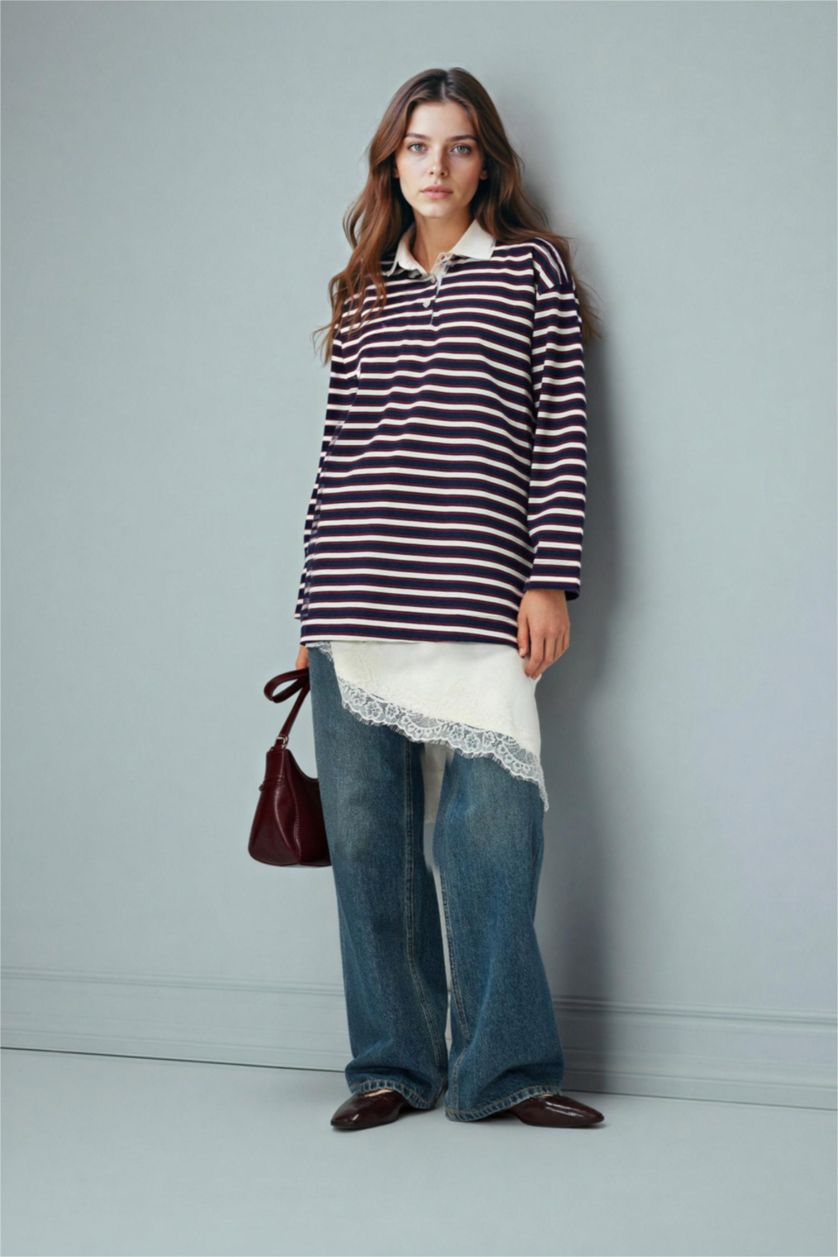 Woman Blue Straight Wide High Waist Wide Leg Jeans