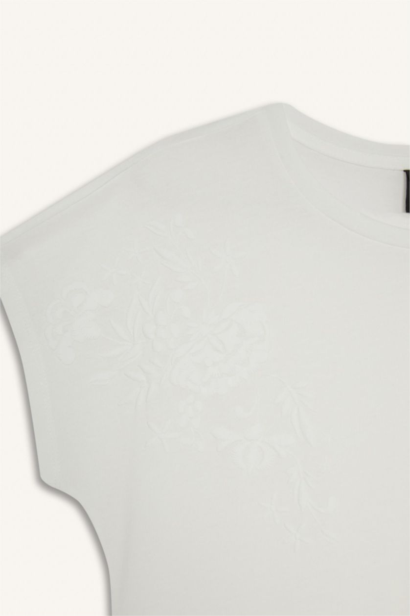 نساء بيج فاتح Crew Neck Puff Print Short Sleeve T-Shirt