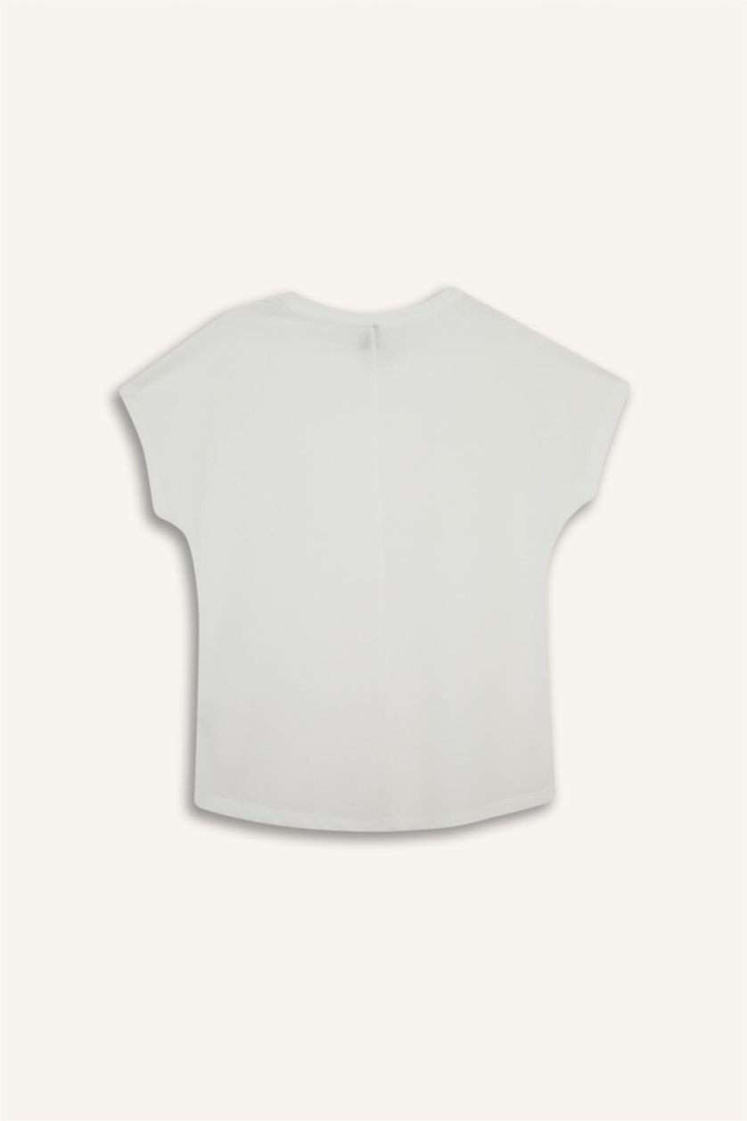 نساء بيج فاتح Crew Neck Puff Print Short Sleeve T-Shirt