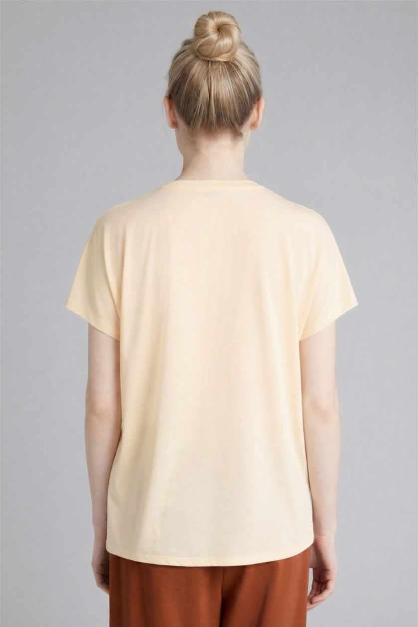 Женщины Светло-желтый Футболка с круглым вырезом коротким рукавом и принтом из камней