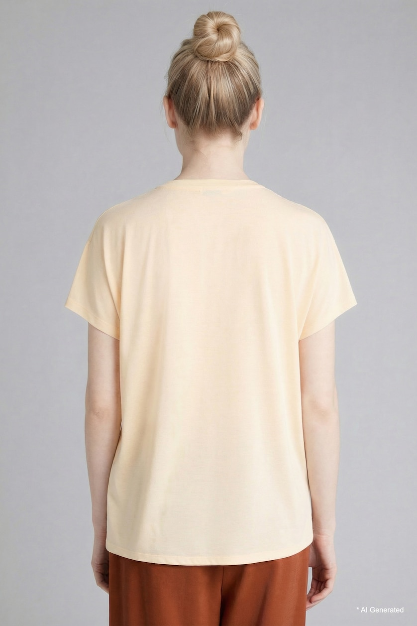 WOMAN Light Yellow Rhinestone Crew Neck T-shirt