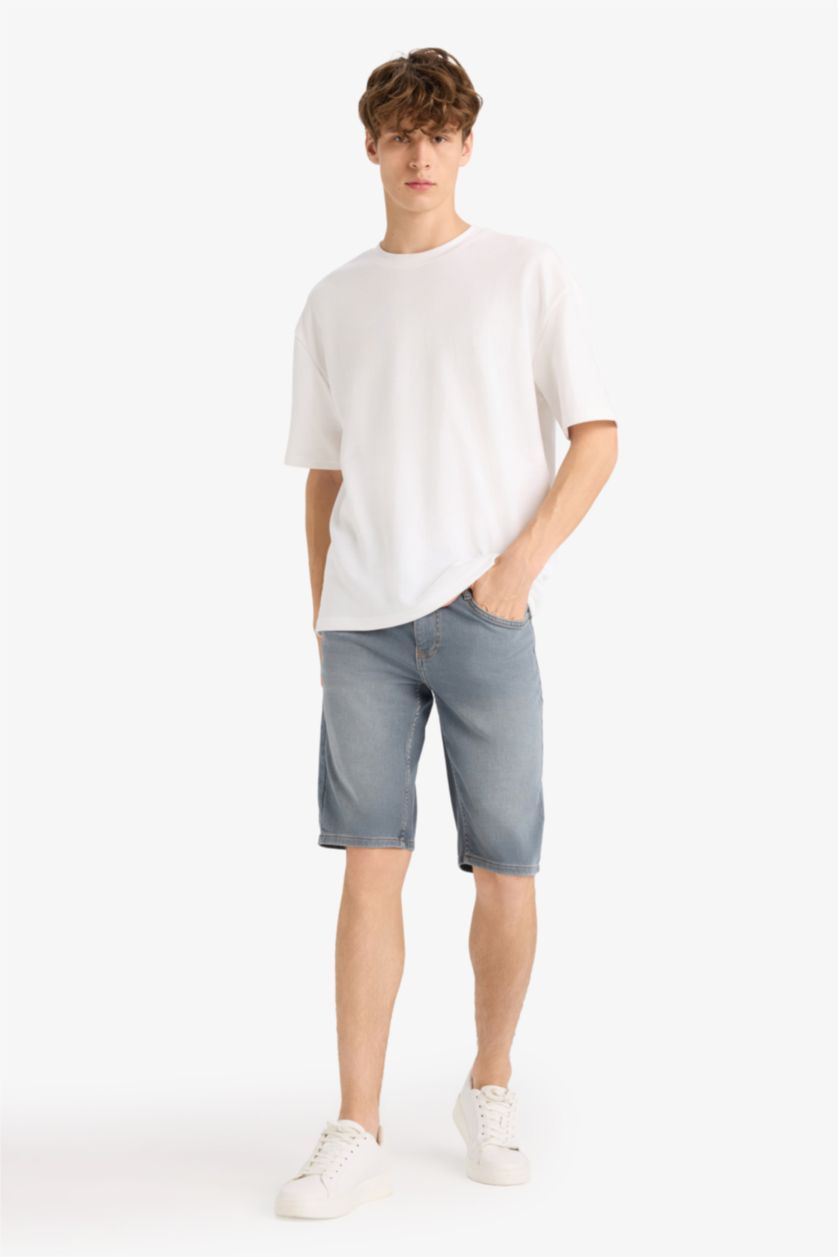 رجال رمادي أزرق شورت برمودا جينز سليم فيت