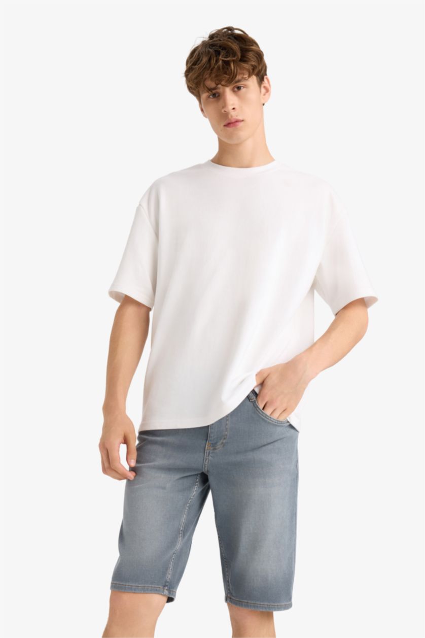 رجال رمادي أزرق شورت برمودا جينز سليم فيت